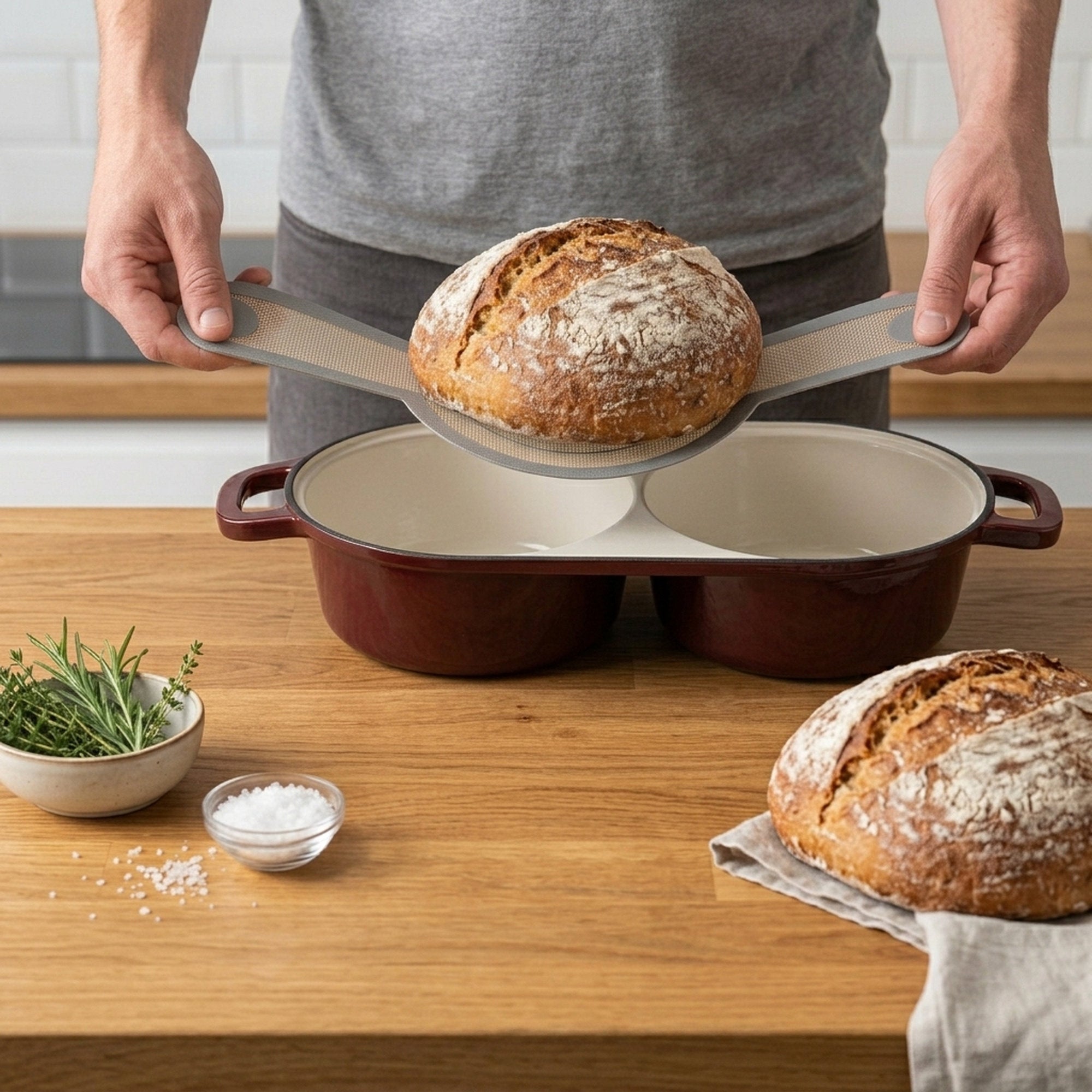 Brottopf Set, 5 Liter, Gusseisen, emailliert, inkl. Brotschlinge und zwei Backkammern