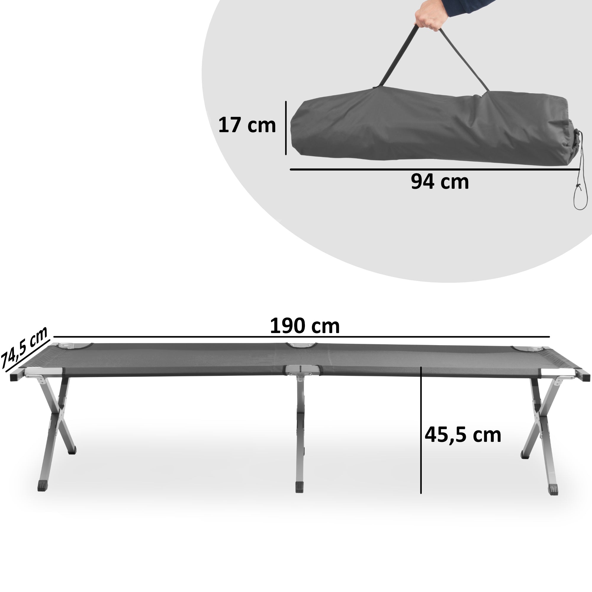 Lit de camp, jusqu'à 180 kg, sac de transport inclus, lit de camp