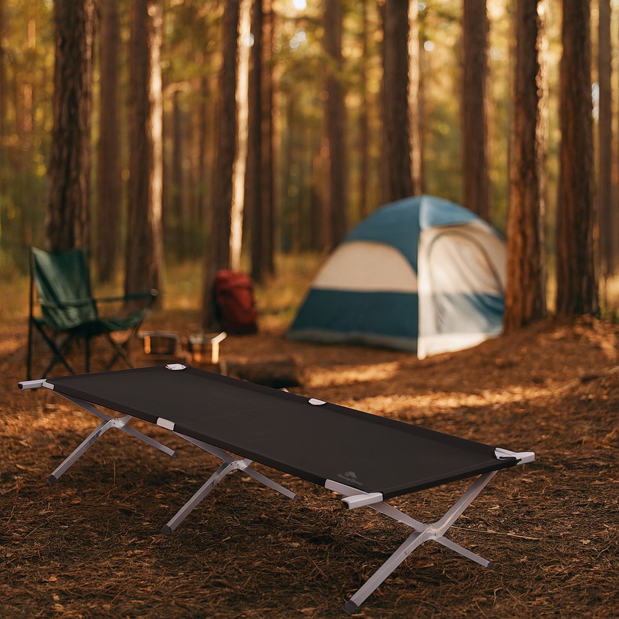 Camp bed, up to 200 kg, including carrying bag, camping cot