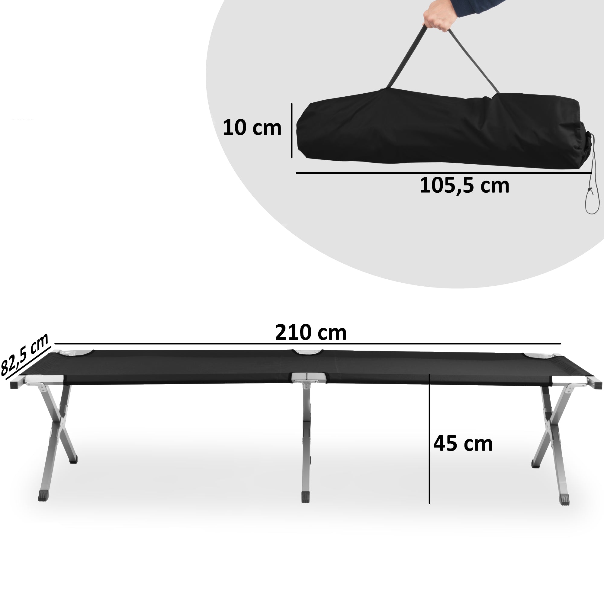 Camp bed, up to 200 kg, including carrying bag, camping cot