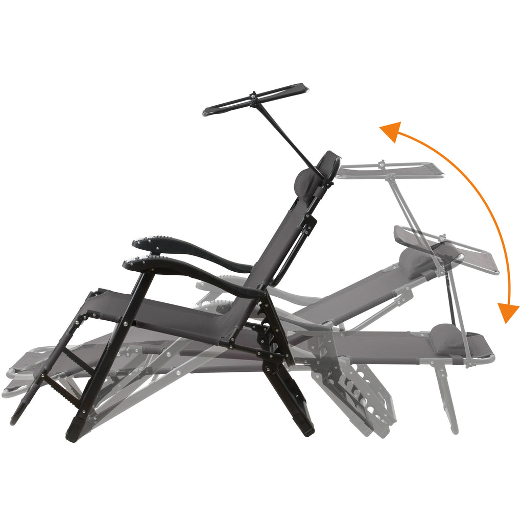 Chaise longue, comprenant un auvent et des rouleaux de massage pour les bras