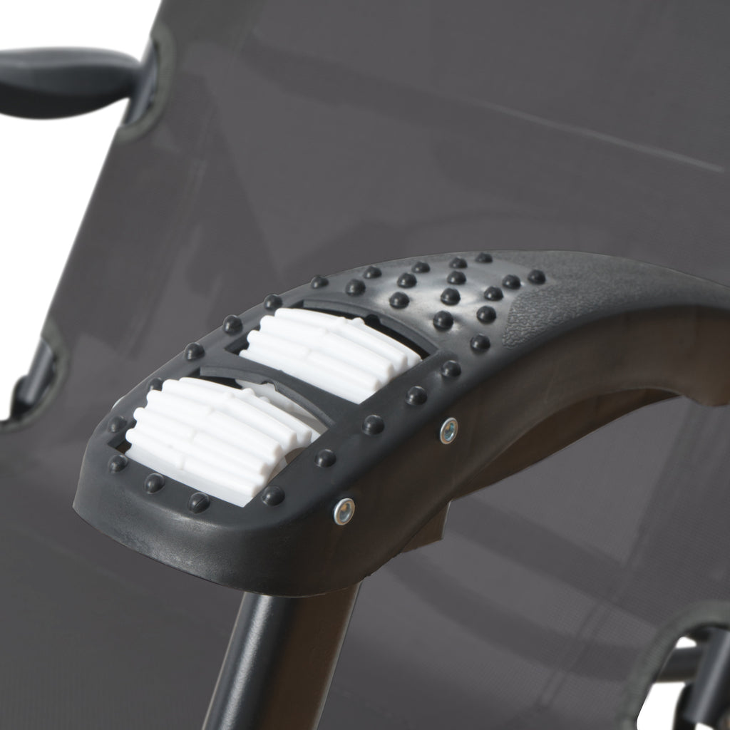 Chaise longue, comprenant un auvent et des rouleaux de massage pour les bras