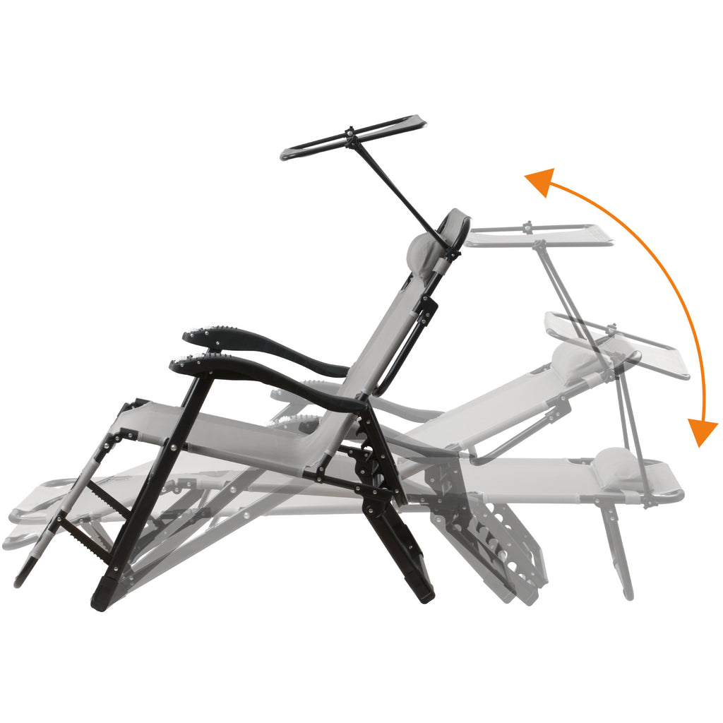 Chaise longue, comprenant un auvent et des rouleaux de massage pour les bras