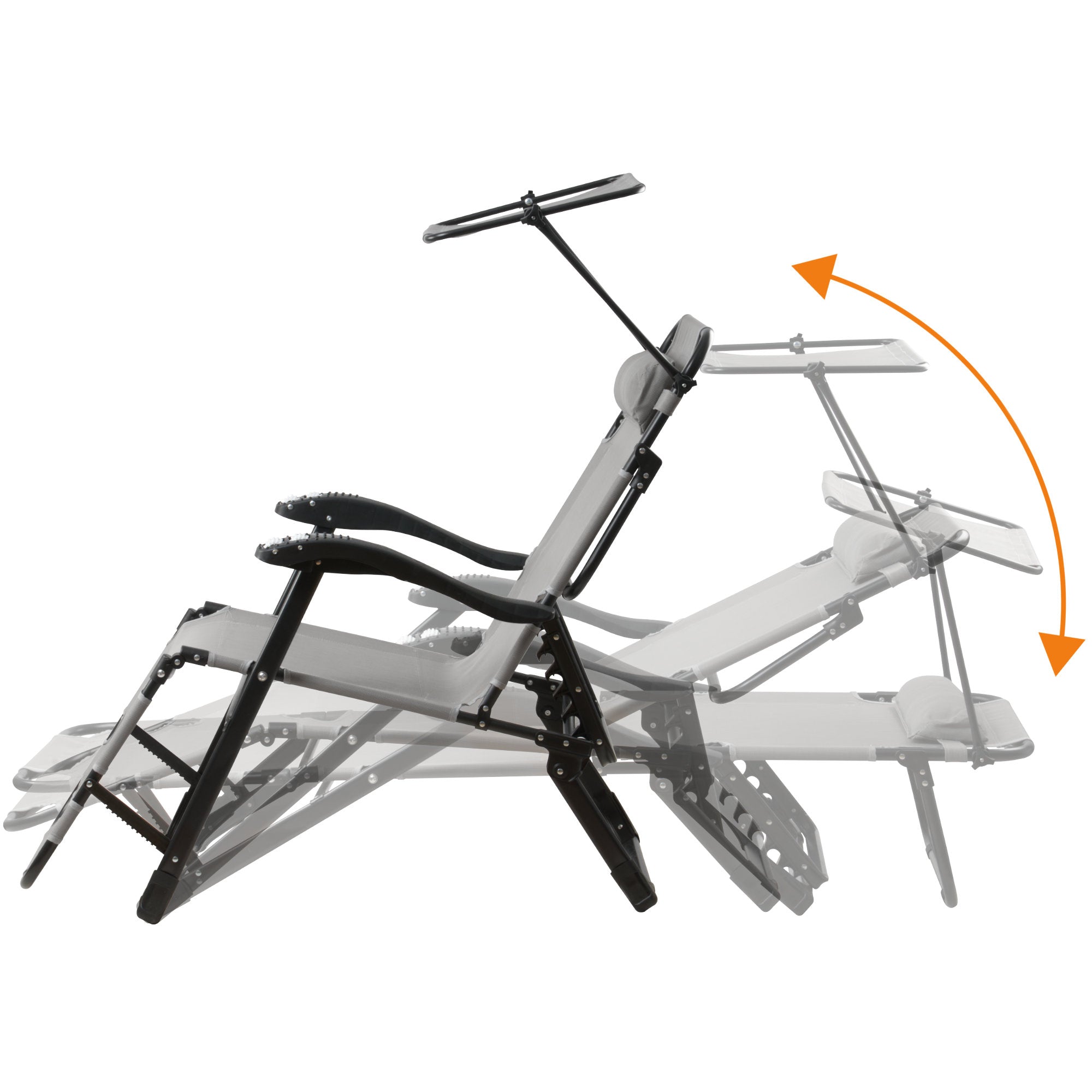 Chaise longue, comprenant un auvent et des rouleaux de massage pour les bras