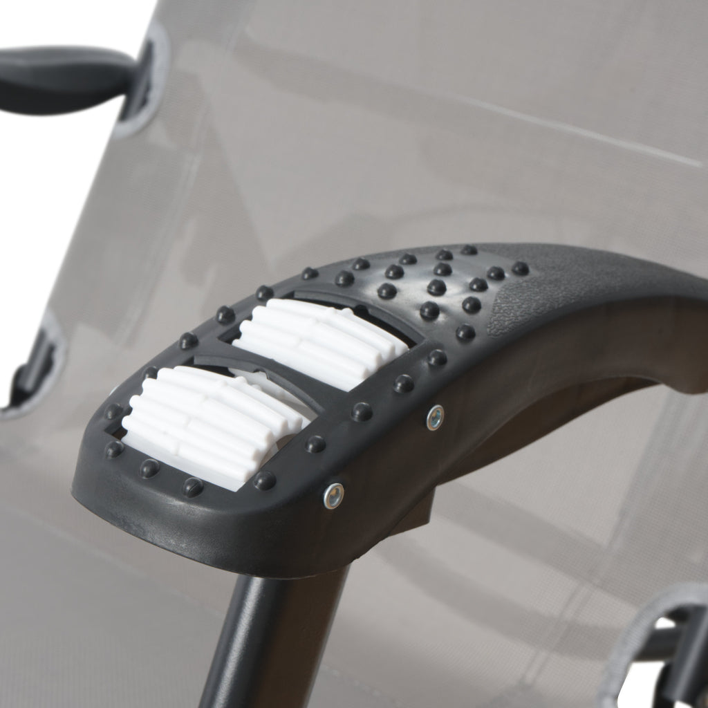 Chaise longue, comprenant un auvent et des rouleaux de massage pour les bras