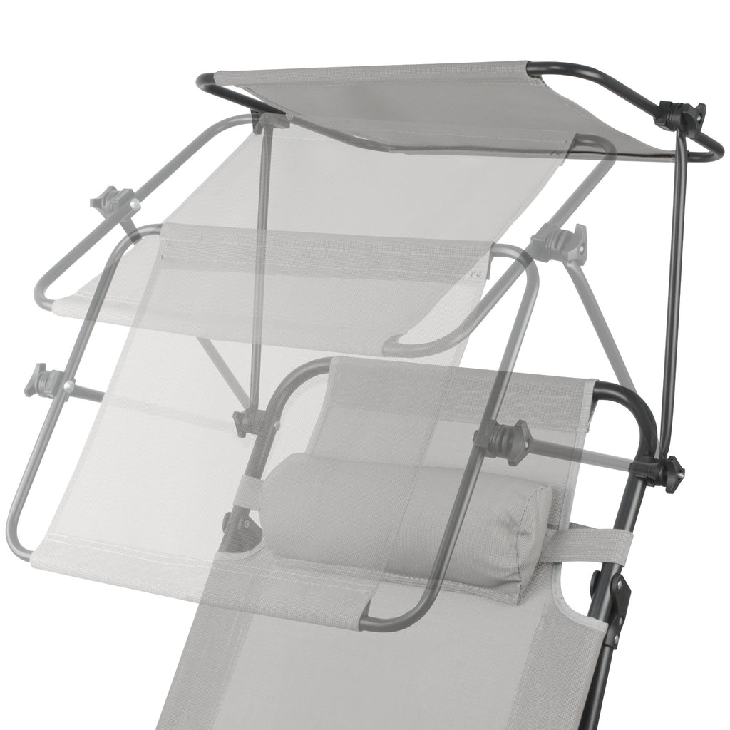 Chaise longue, comprenant un auvent et des rouleaux de massage pour les bras