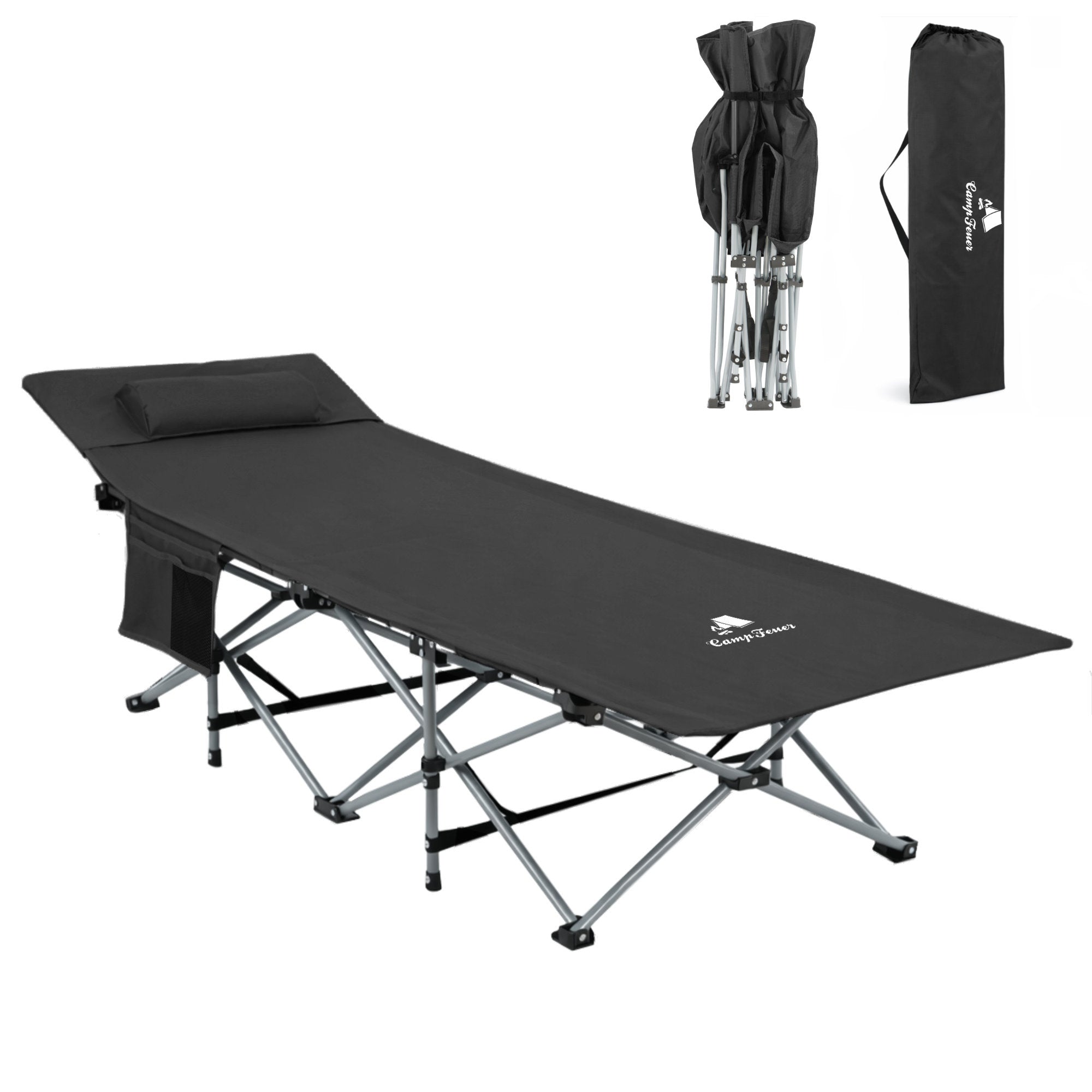 Campingliege, klappbar, bis 150 kg, inkl. Kopfkissen und Tragetasche