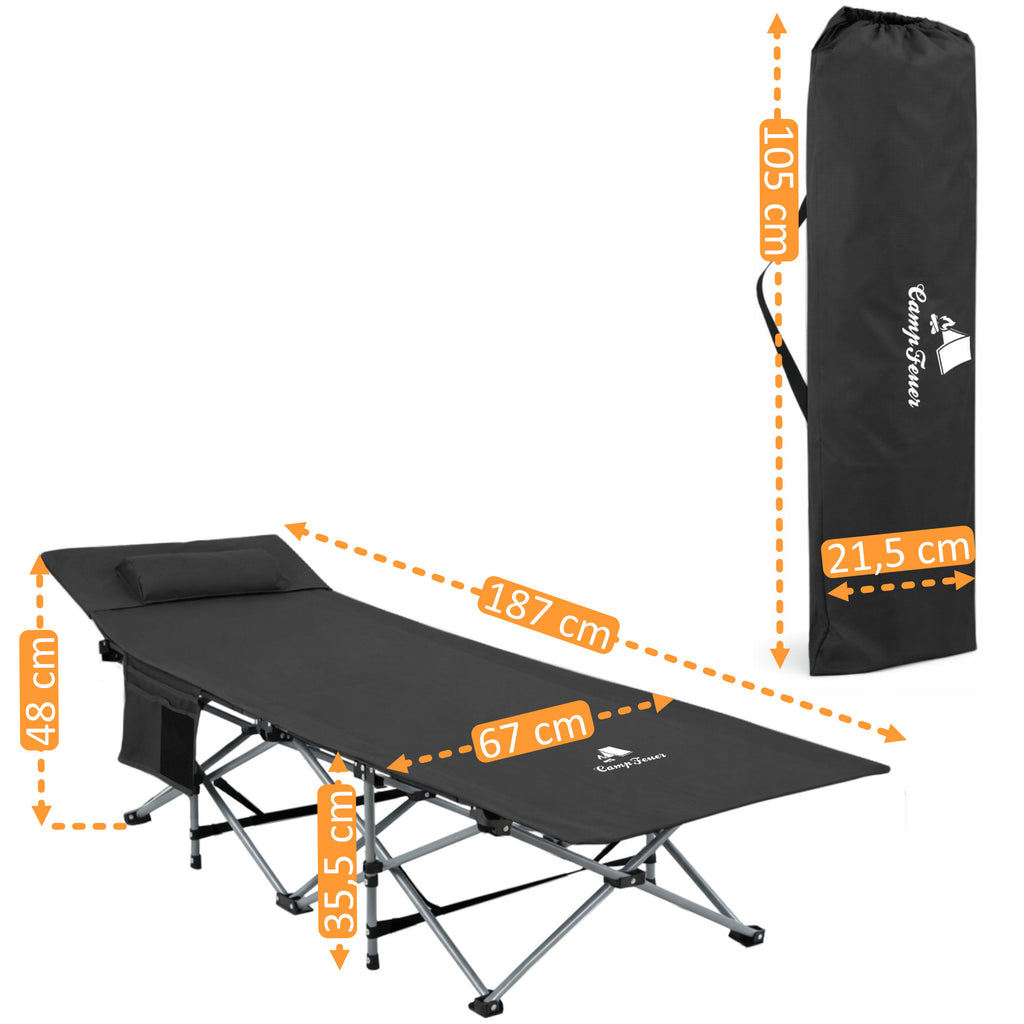 Campingliege, klappbar, bis 150 kg, inkl. Kopfkissen und Tragetasche