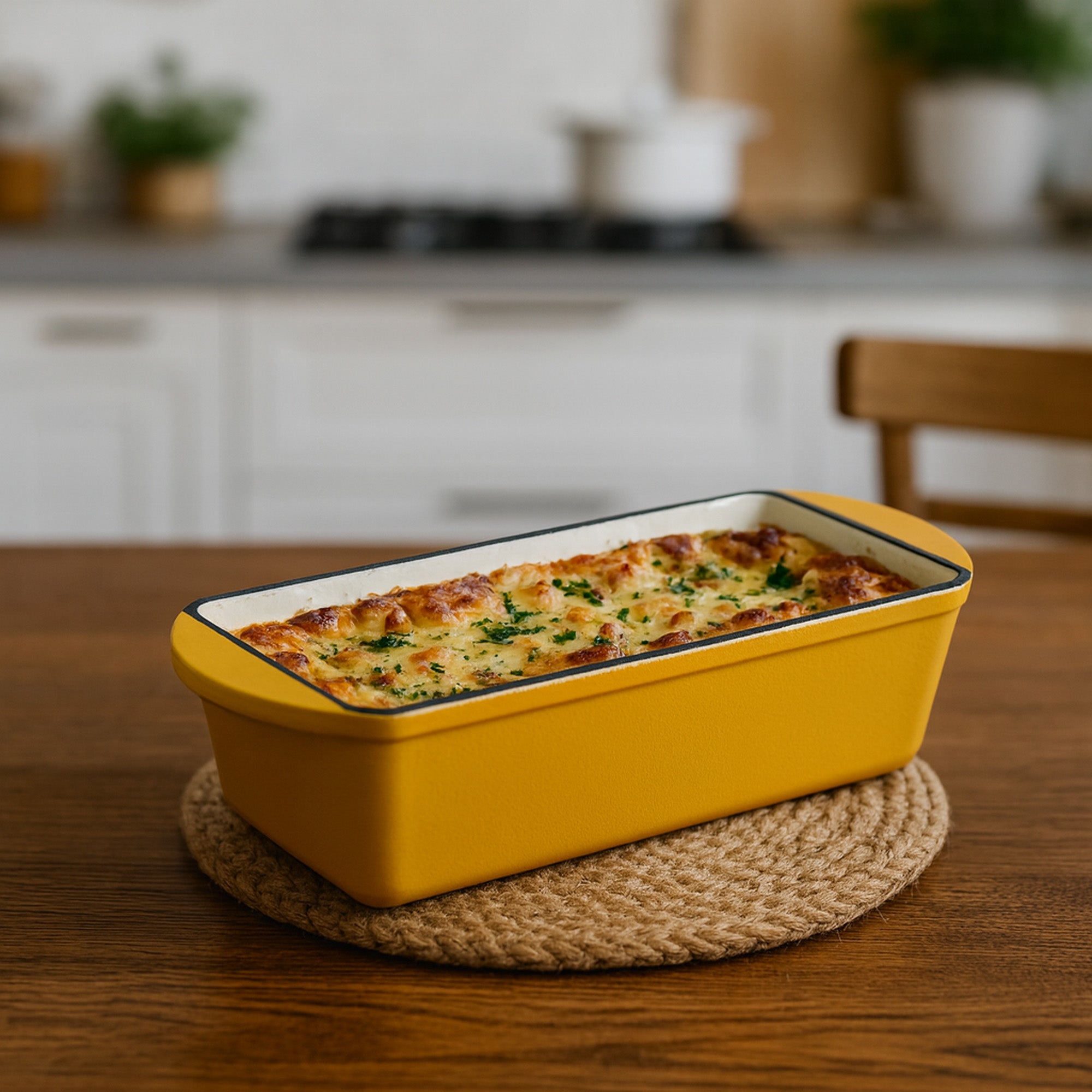 Casserole dish, square, cast iron, suitable for induction cooktops