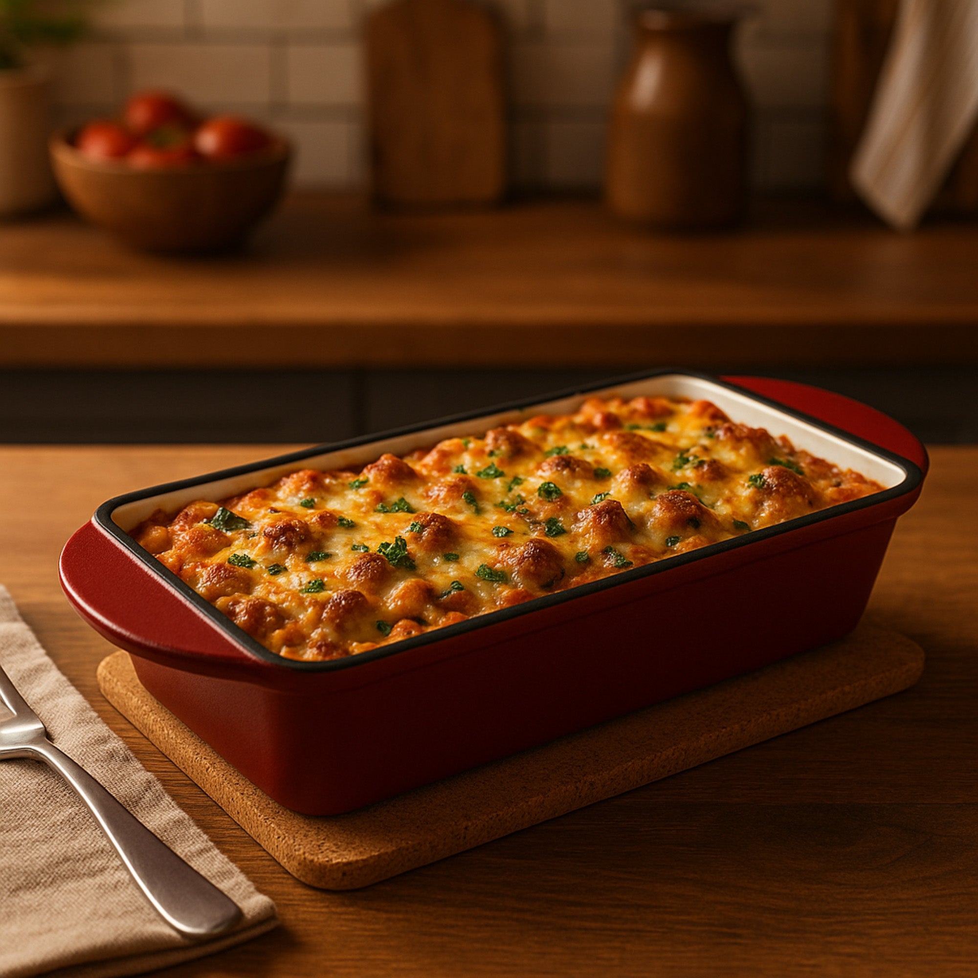 Casserole dish, square, cast iron, suitable for induction cooktops