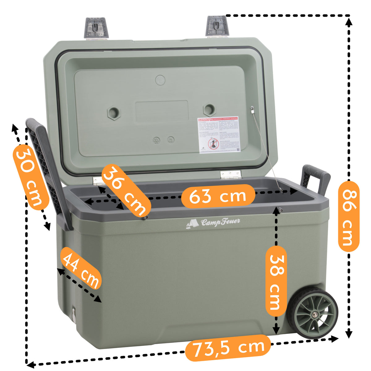 Cooler, 70 liters, with wheels