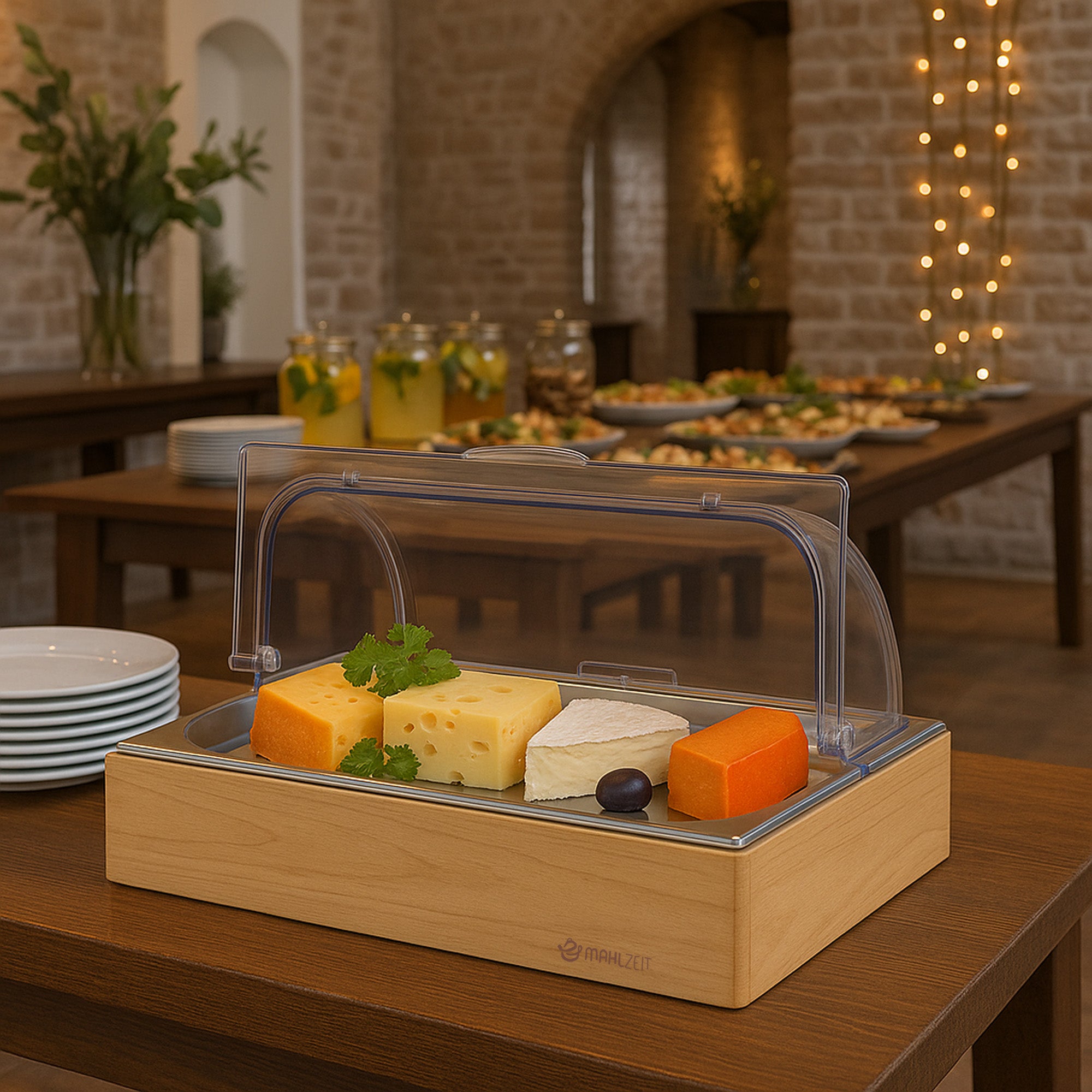 Chilled serving platter, 53 x 34 x 27 cm, GN 1/1, incl. wooden frame