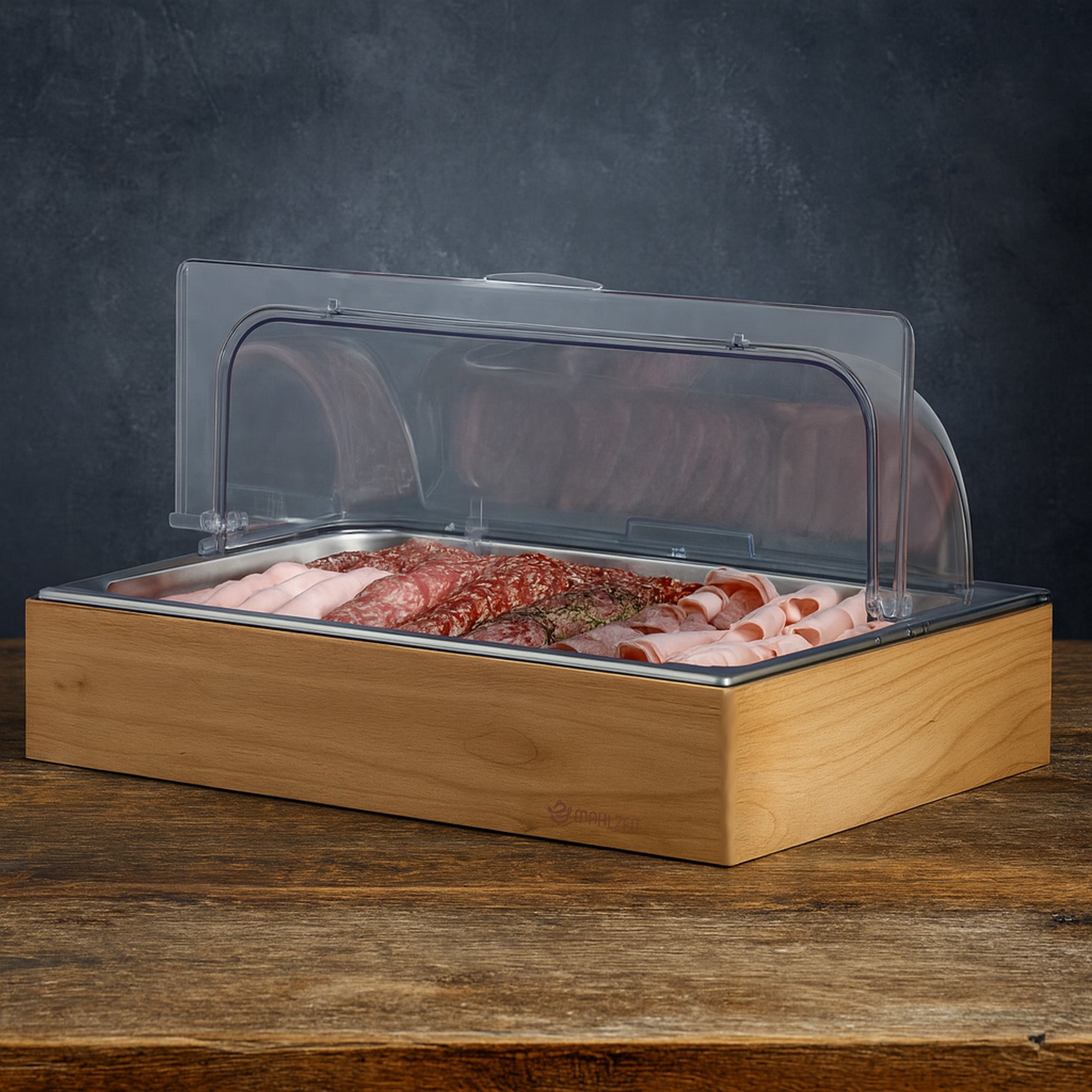 Chilled serving platter, 53 x 34 x 27 cm, GN 1/1, incl. wooden frame