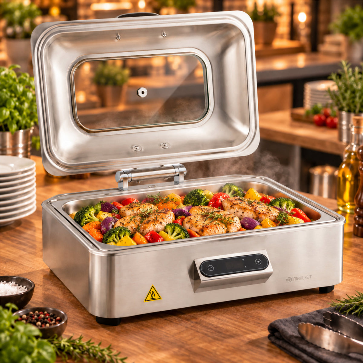 Chafing Dish, Edelstahl, 9,5 Liter, inkl. Display und Deckel