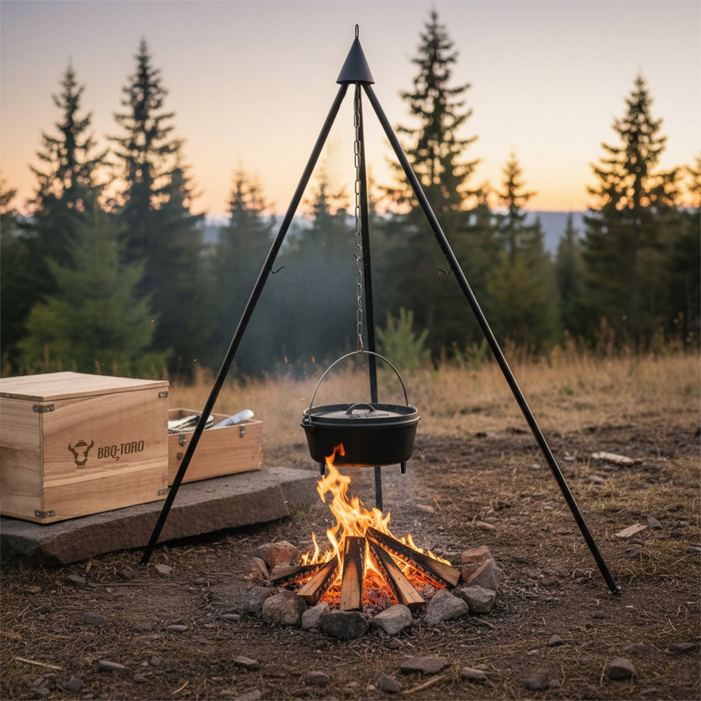 Dutch Oven, 6-piece set, cast iron, including wooden box