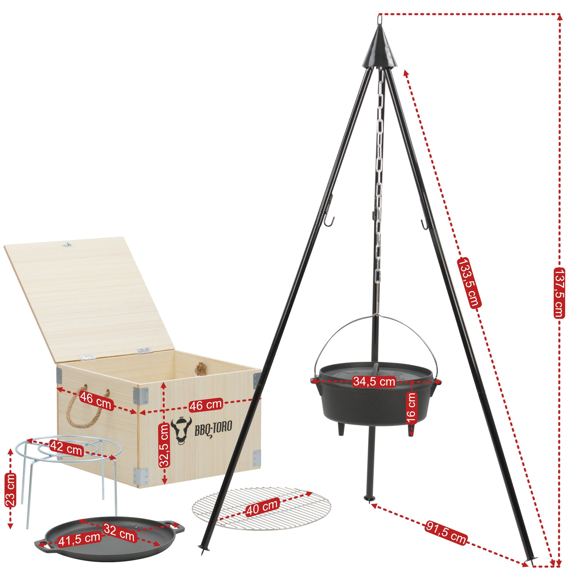 Dutch Oven, 6-piece set, cast iron, including wooden box