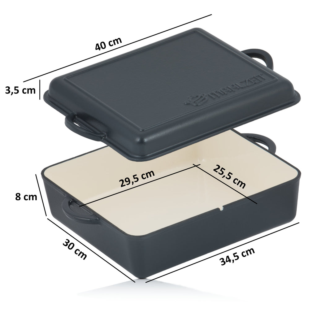 Batterie de cuisine 3 pièces en fonte émaillée, avec couvercle.