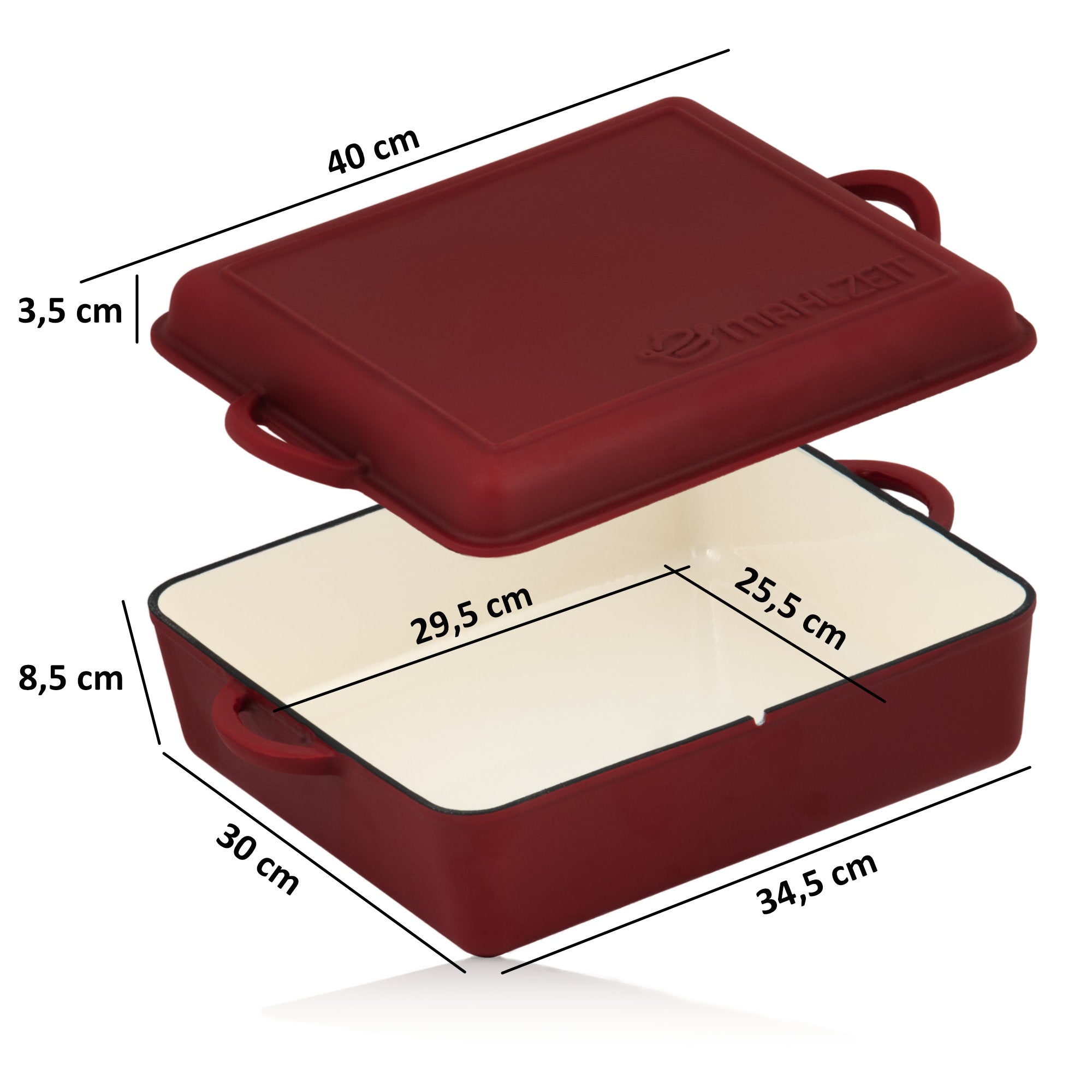 Batterie de cuisine 3 pièces en fonte émaillée, avec couvercle.
