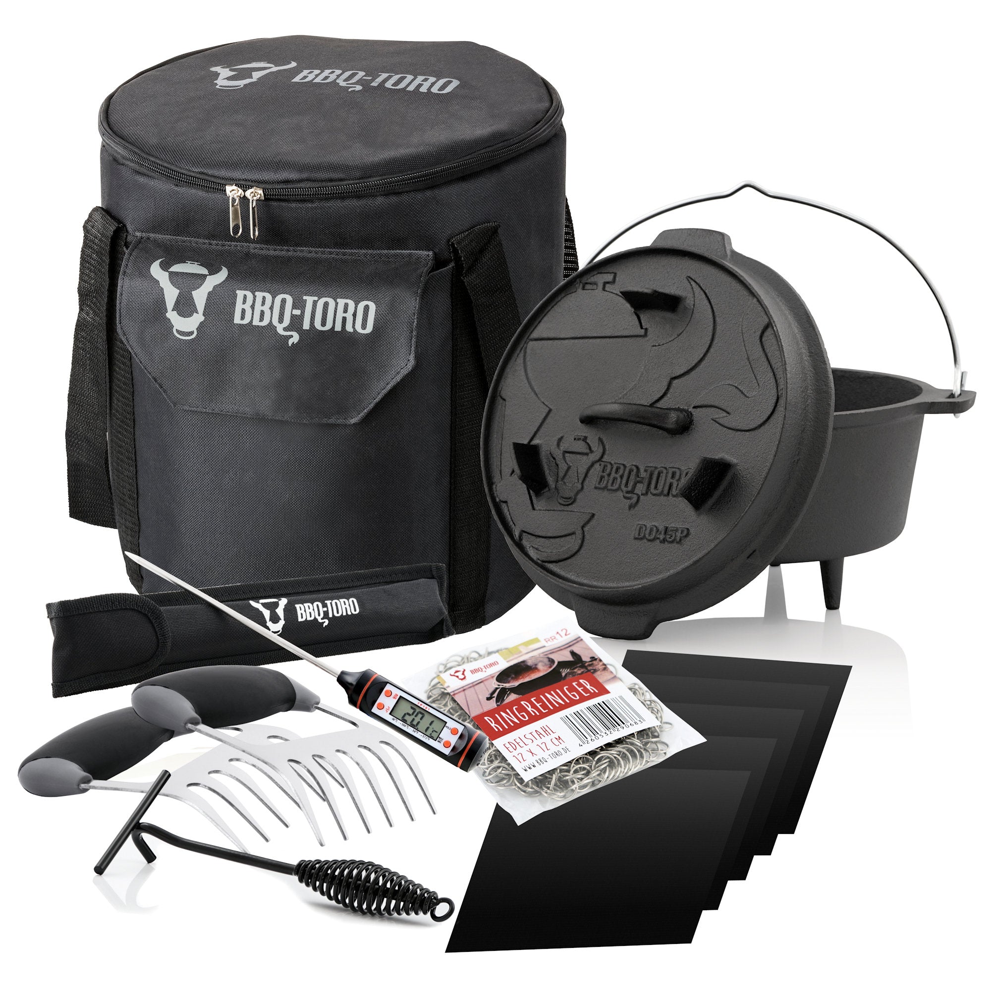 Dutch Oven, Starter Set 7-teilig, Gusseisen, inkl. Deckelheber