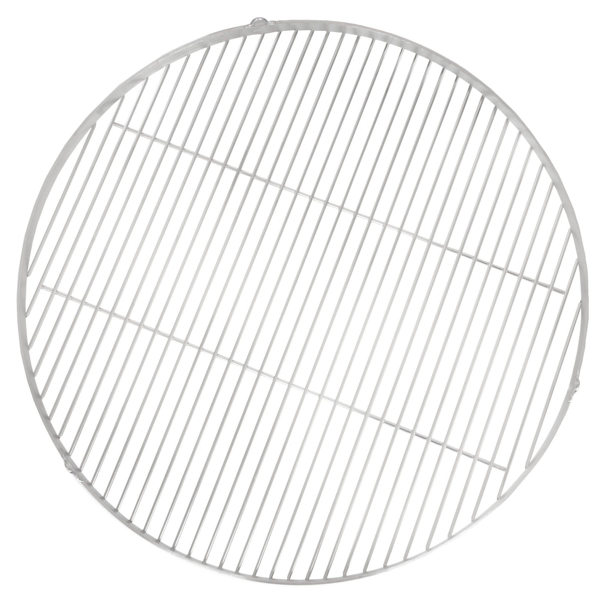 Barbecue trépied en acier inoxydable, avec grille de cuisson et hauteur réglable.