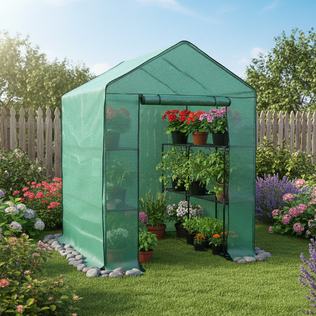 Serre en aluminium, 195 x 143 x 143 cm, étagère comprise