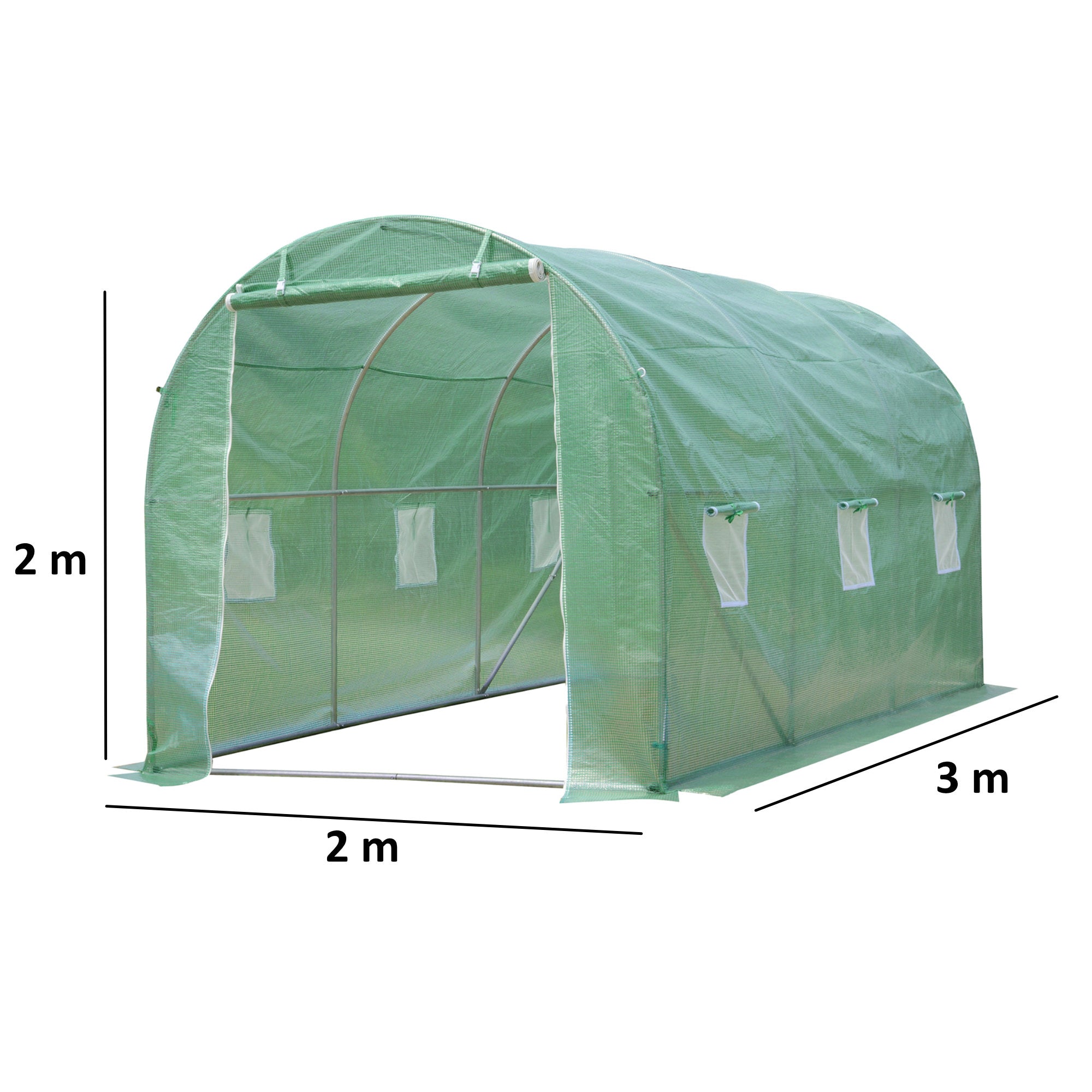 Serre en aluminium, hauteur 2 m, tube en acier galvanisé, film de maille PE