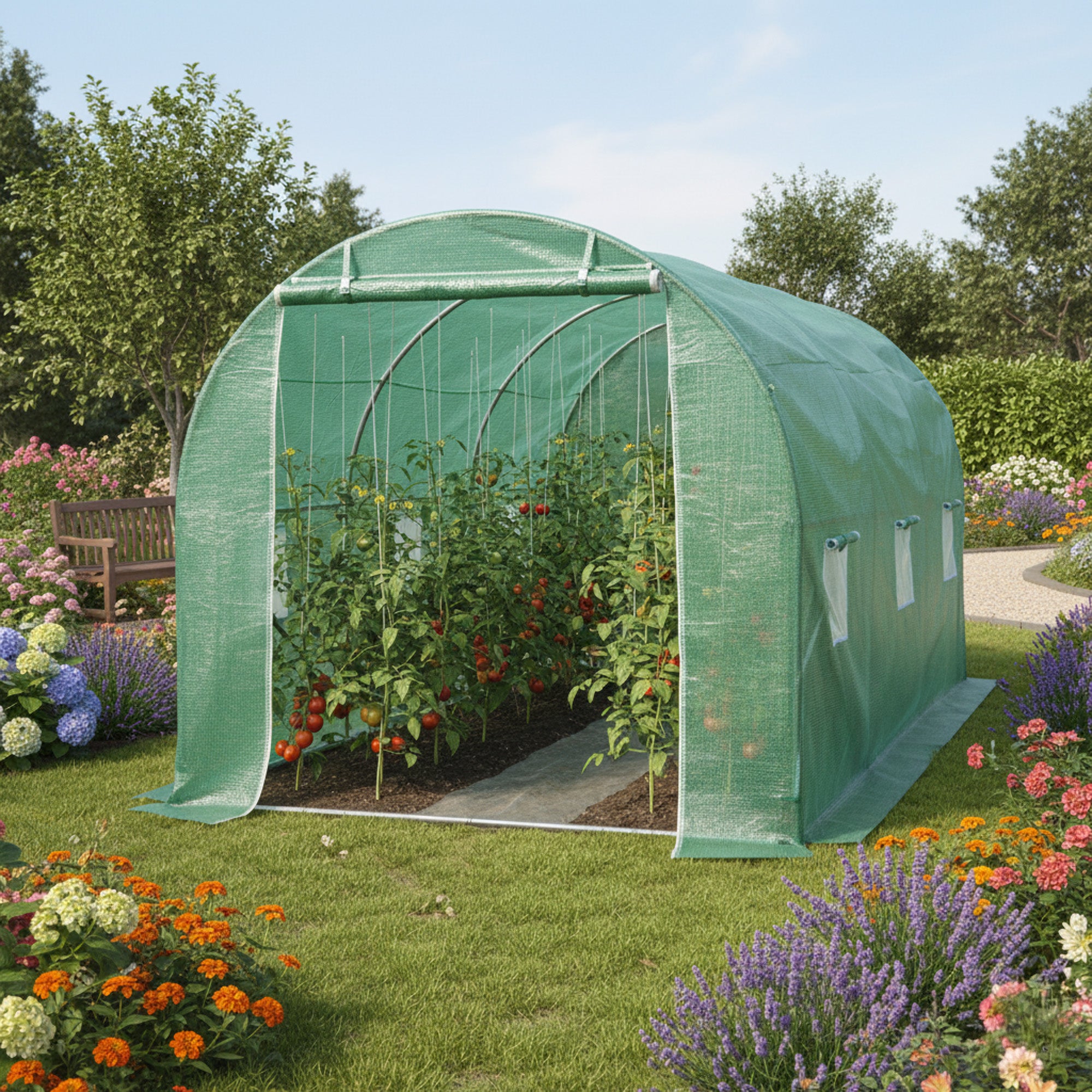 Serre en aluminium, hauteur 2 m, tube en acier galvanisé, film de maille PE