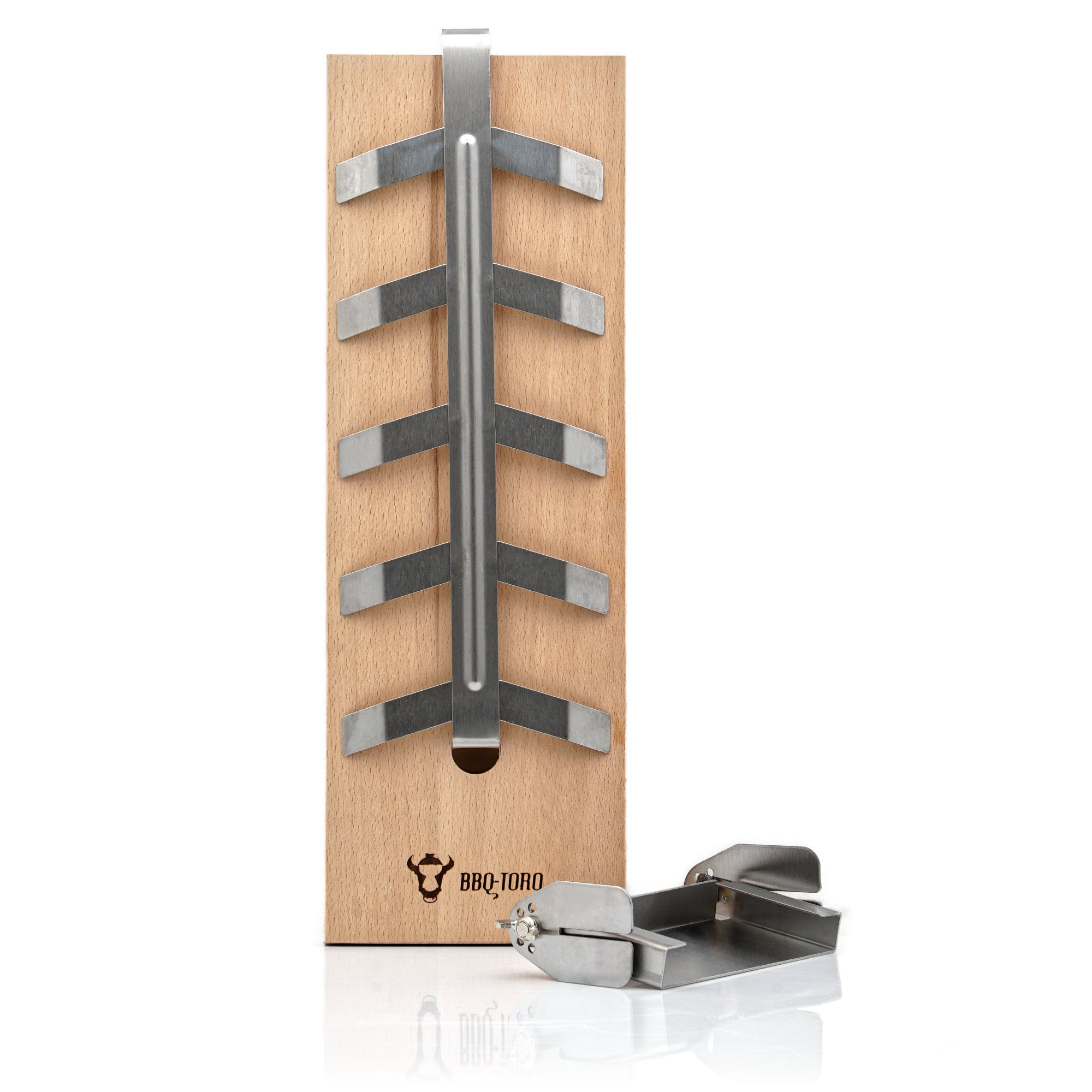 Planche à saumon grillée à la flamme, en bois de hêtre, avec support.