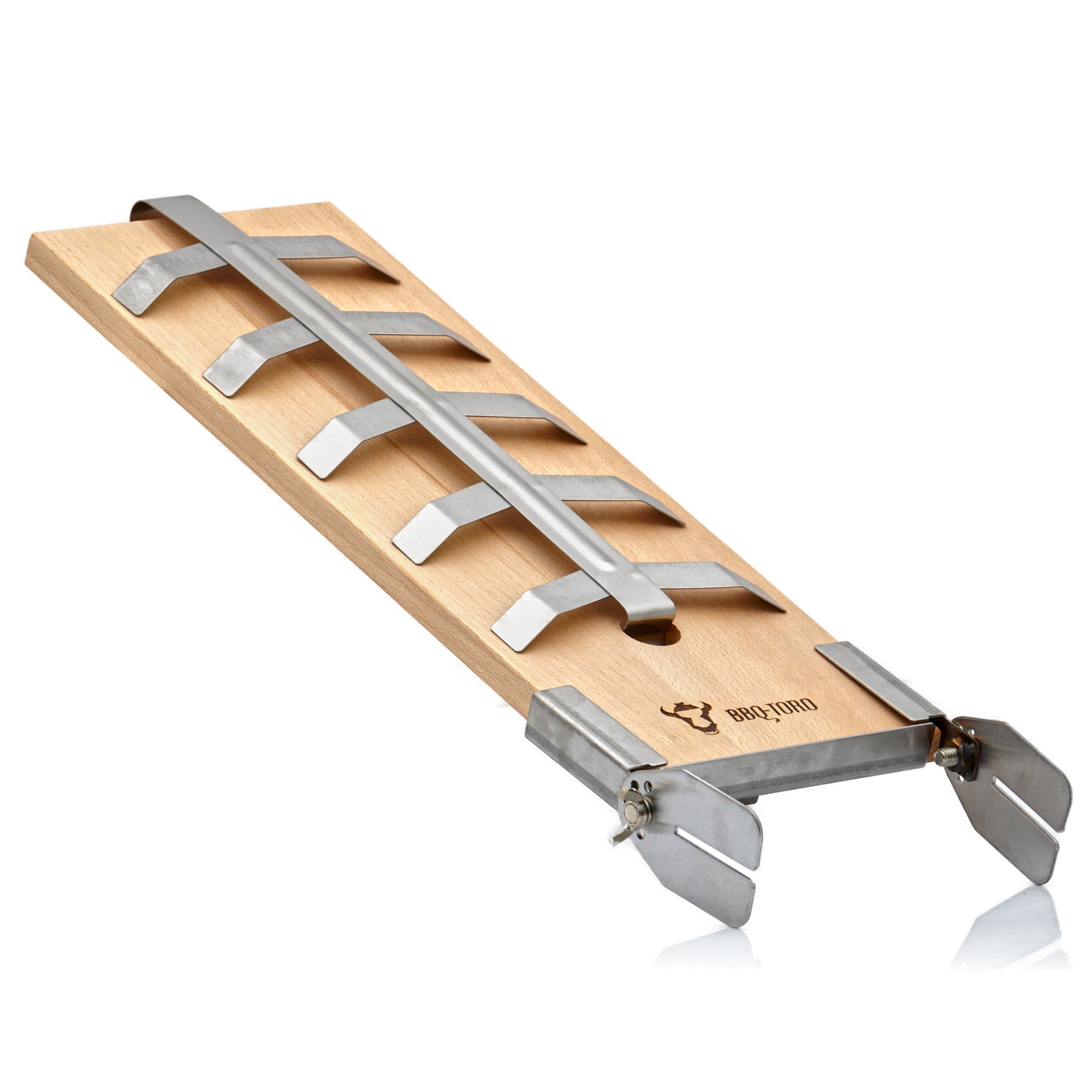 Planche à saumon grillée à la flamme, en bois de hêtre, avec support.