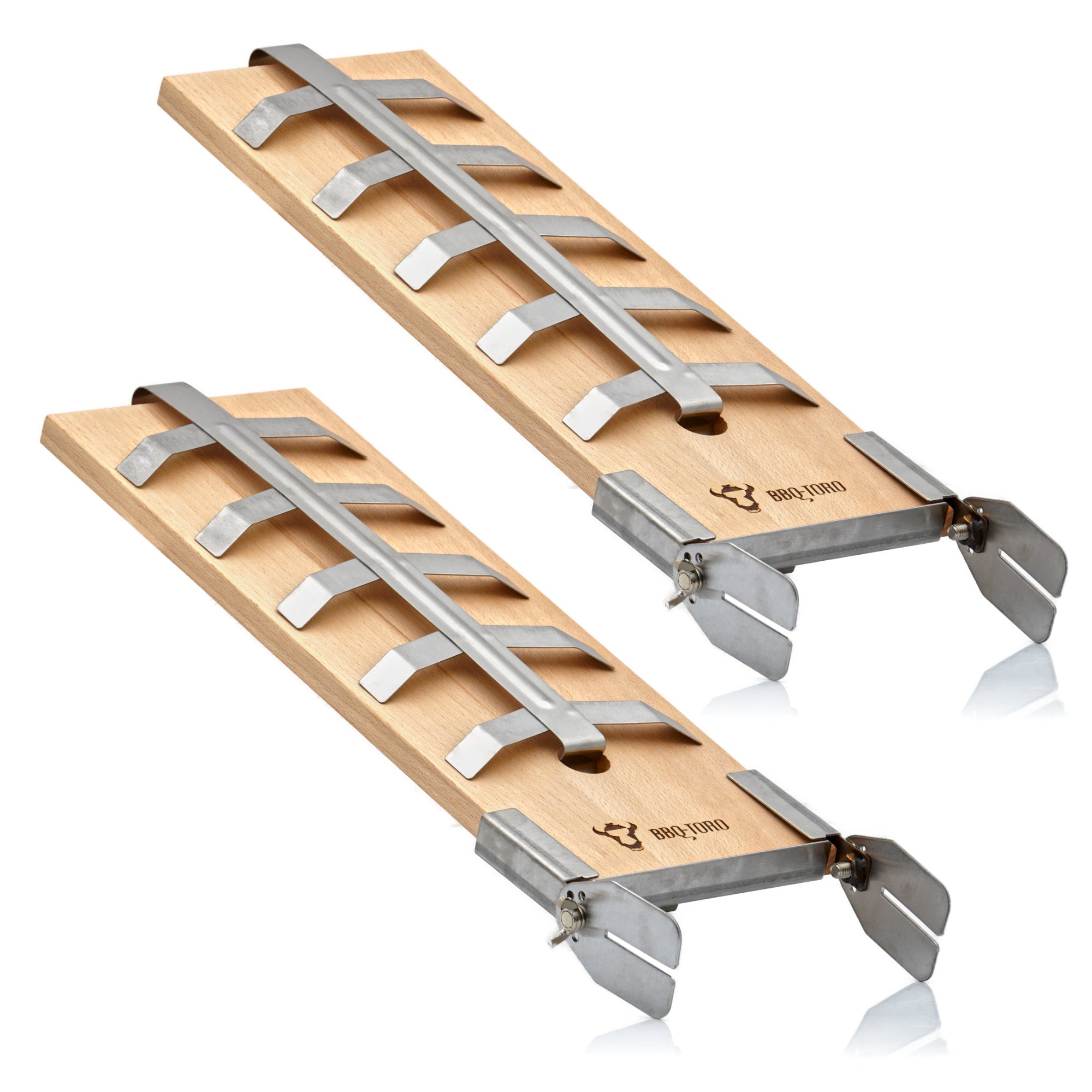 Planche à saumon grillée à la flamme, en bois de hêtre, avec support.