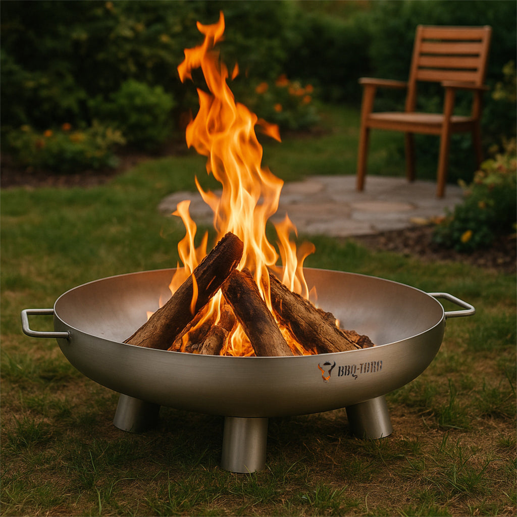 Fire bowl including lid, Ø 80 cm, stainless steel, tripod