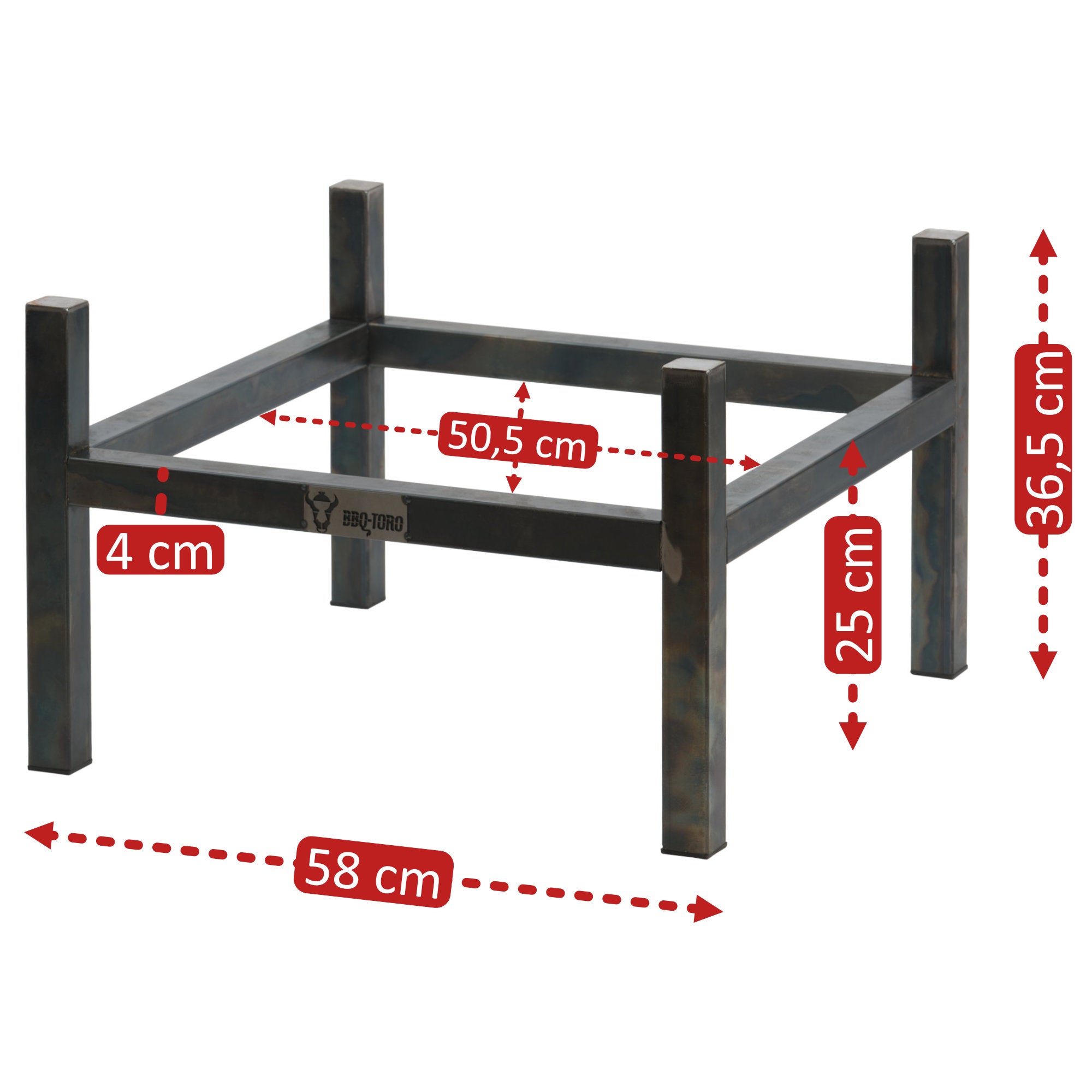 Fire Pit Stand, Rectangular, Steel Gray, Carbon Steel