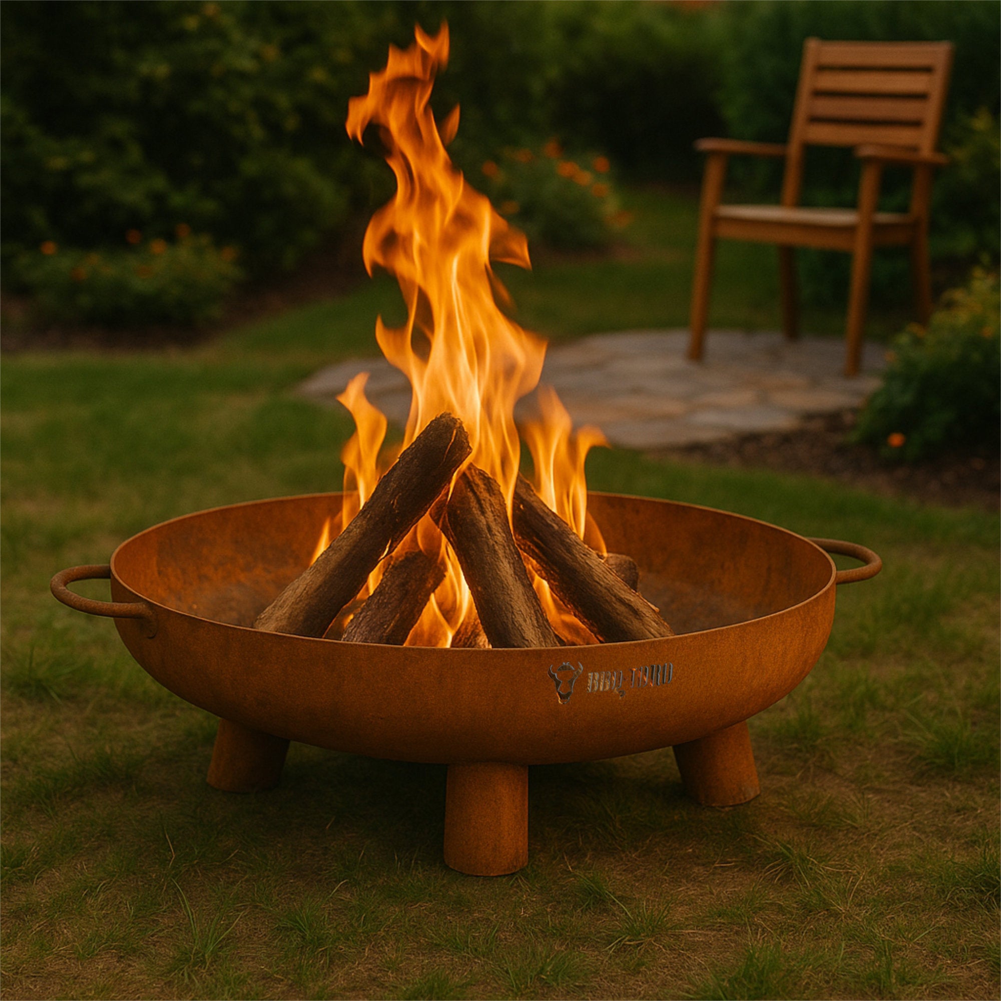 Fire bowl including lid, Ø 80 cm, stainless steel, tripod