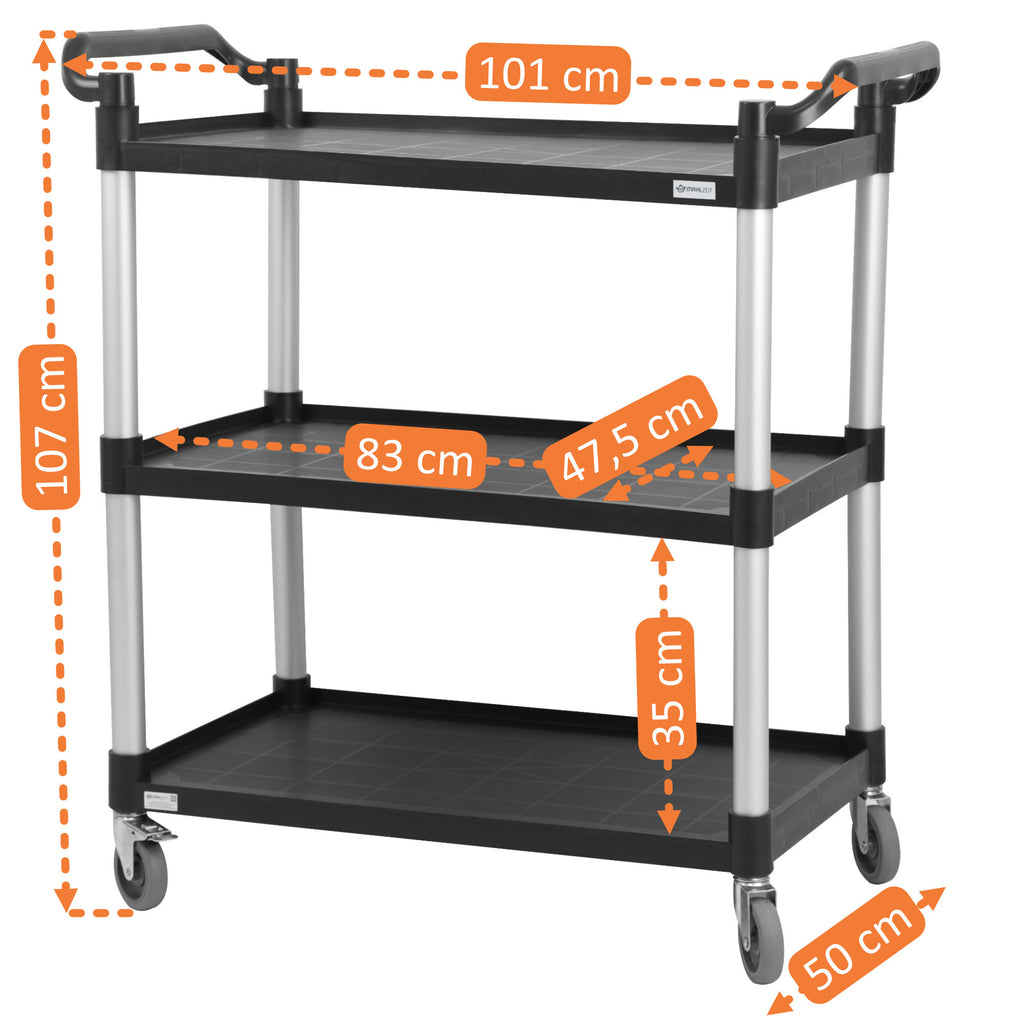 Servierwagen, bis 150 kg, mit Rollen, 3 Etagen