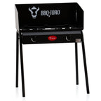 Table de barbecue à gaz, comprenant une plaque de cuisson en acier inoxydable et 2 brûleurs en fonte.