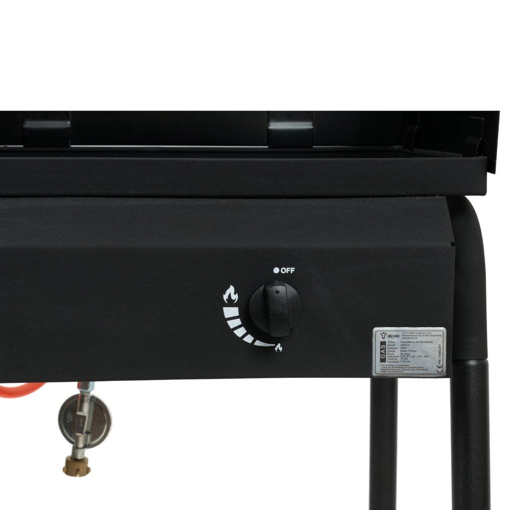 Gas Grilltisch, inkl. Windschutz, 2 Gusseisen Brenner, 2kW