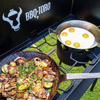 Table de barbecue à gaz, comprenant une plaque de cuisson en acier inoxydable et 2 brûleurs en fonte.