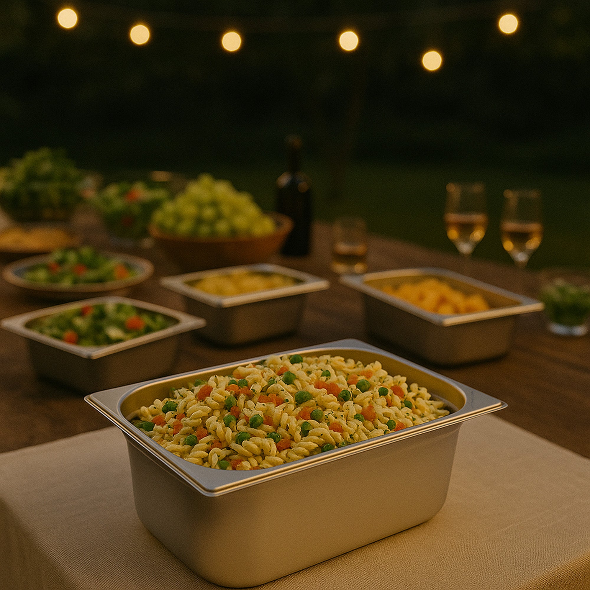 GN container for chafing dish, stainless steel, including lid