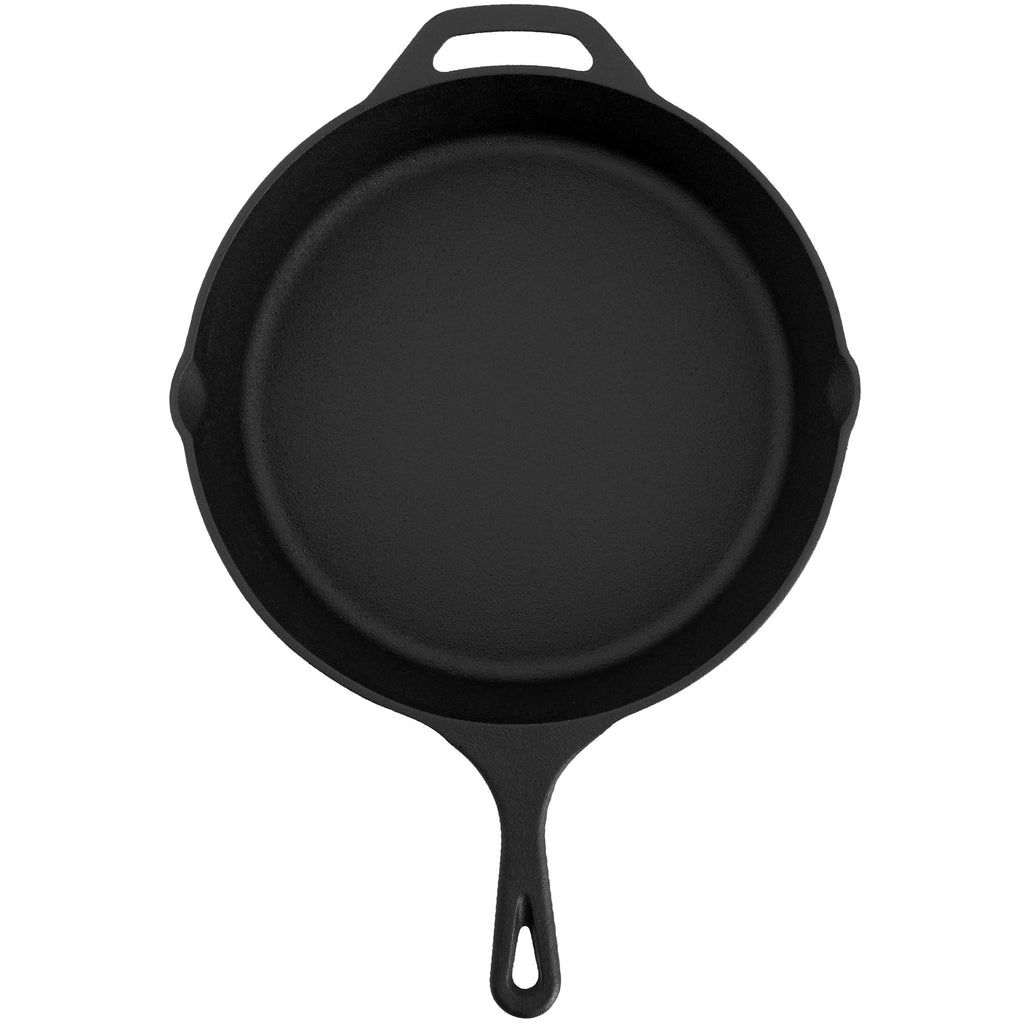 Cast iron pan, cast iron, pre-seasoned, two spouts, including glass lid
