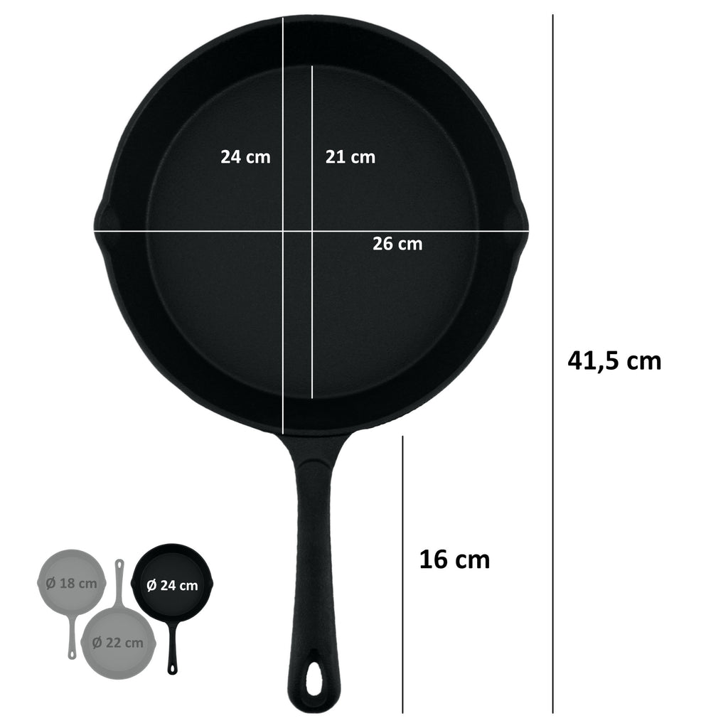 Pan set, Ø 16 cm, Ø 20 cm, Ø 24 cm, cast iron