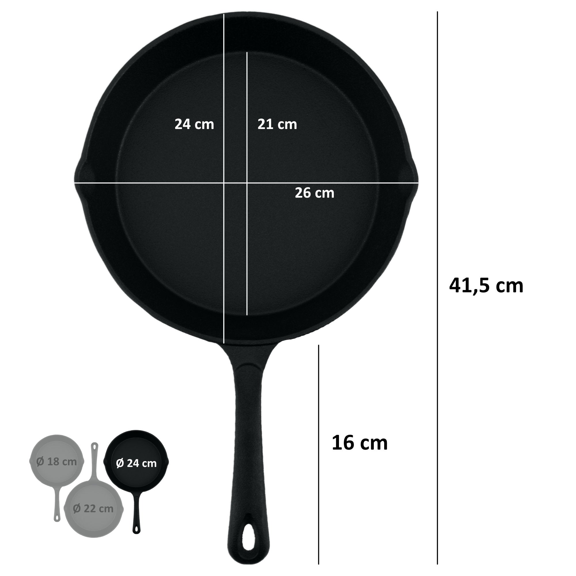 Pan set, Ø 16 cm, Ø 20 cm, Ø 24 cm, cast iron