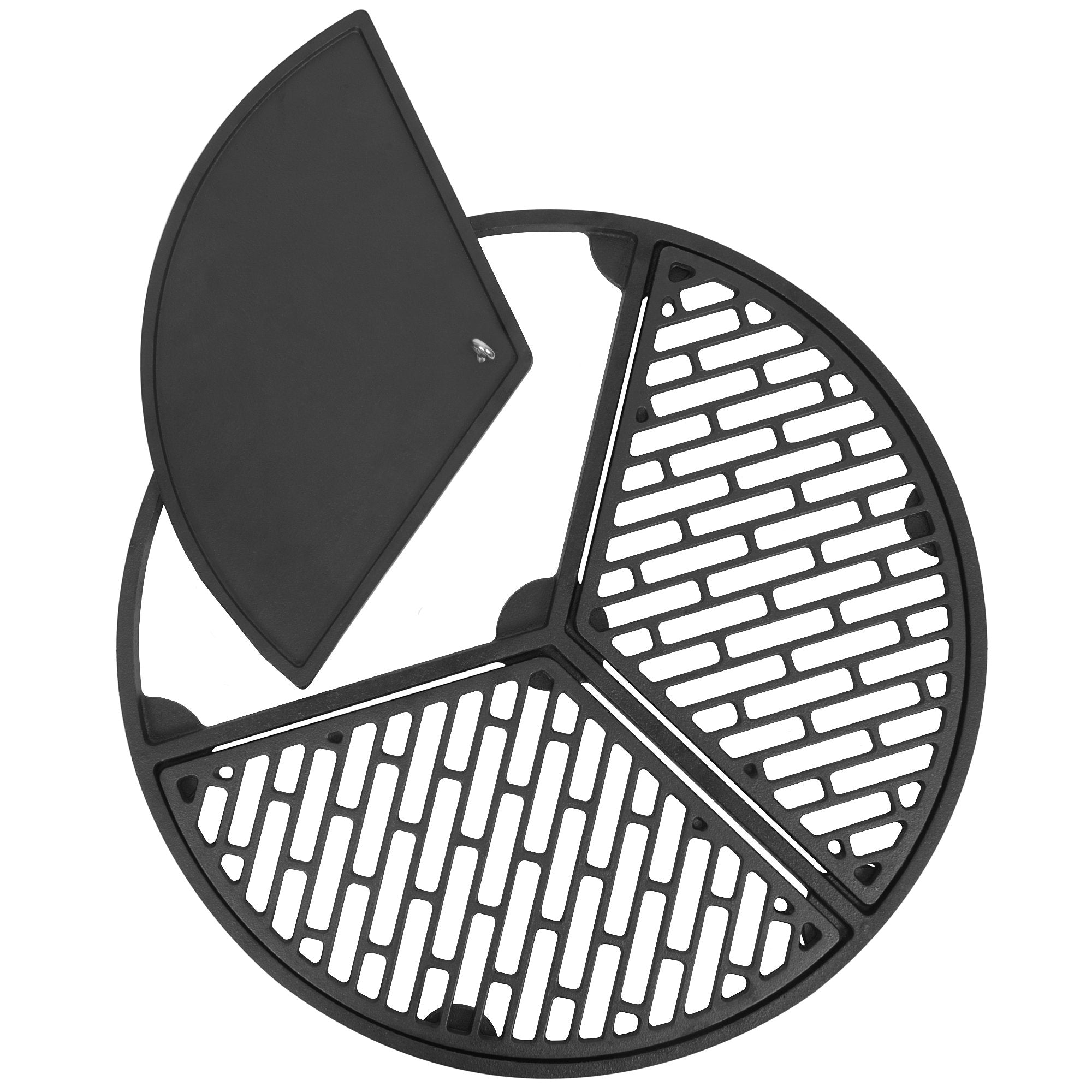 Ensemble plancha, grille 2/3, plaque de cuisson 1/3, Ø 54,5 cm, fonte, pré-culottée