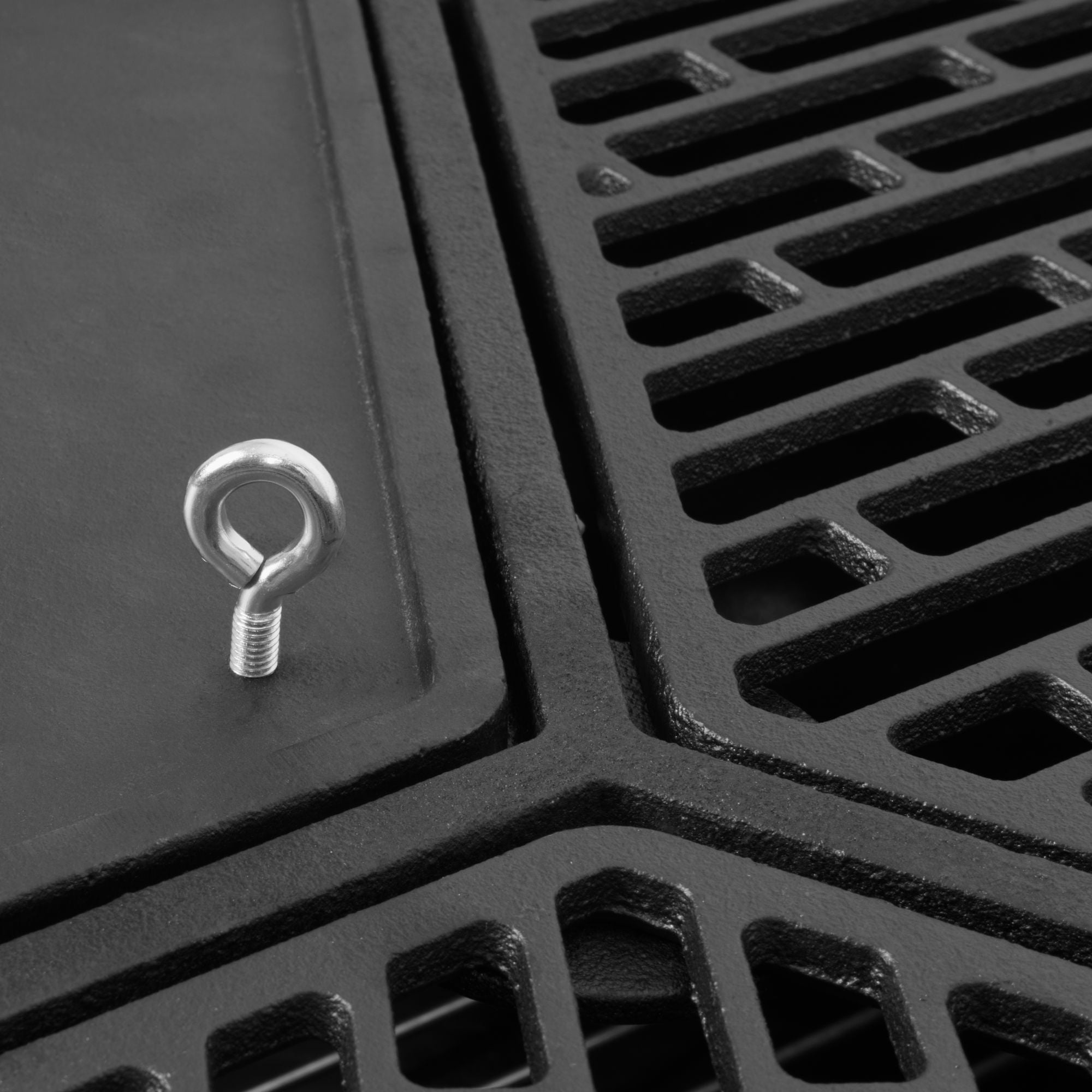 Ensemble plancha, grille 2/3, plaque de cuisson 1/3, Ø 54,5 cm, fonte, pré-culottée