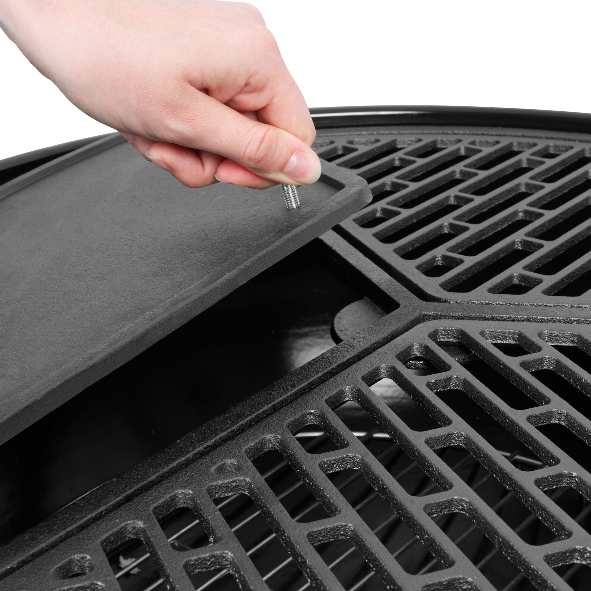 Ensemble plancha, grille 2/3, plaque de cuisson 1/3, Ø 54,5 cm, fonte, pré-culottée