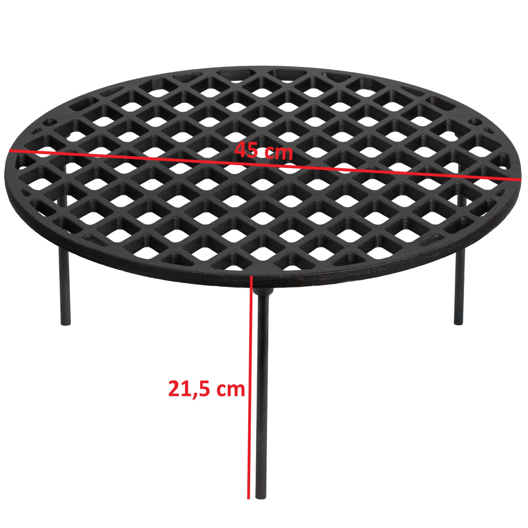 Grille de barbecue en fonte, à 3 pieds, ronde