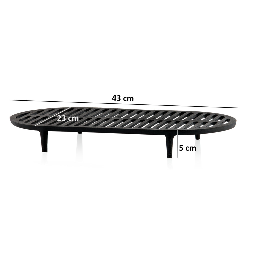 Grille de barbecue, 43 x 23 cm, en fonte, avec pieds