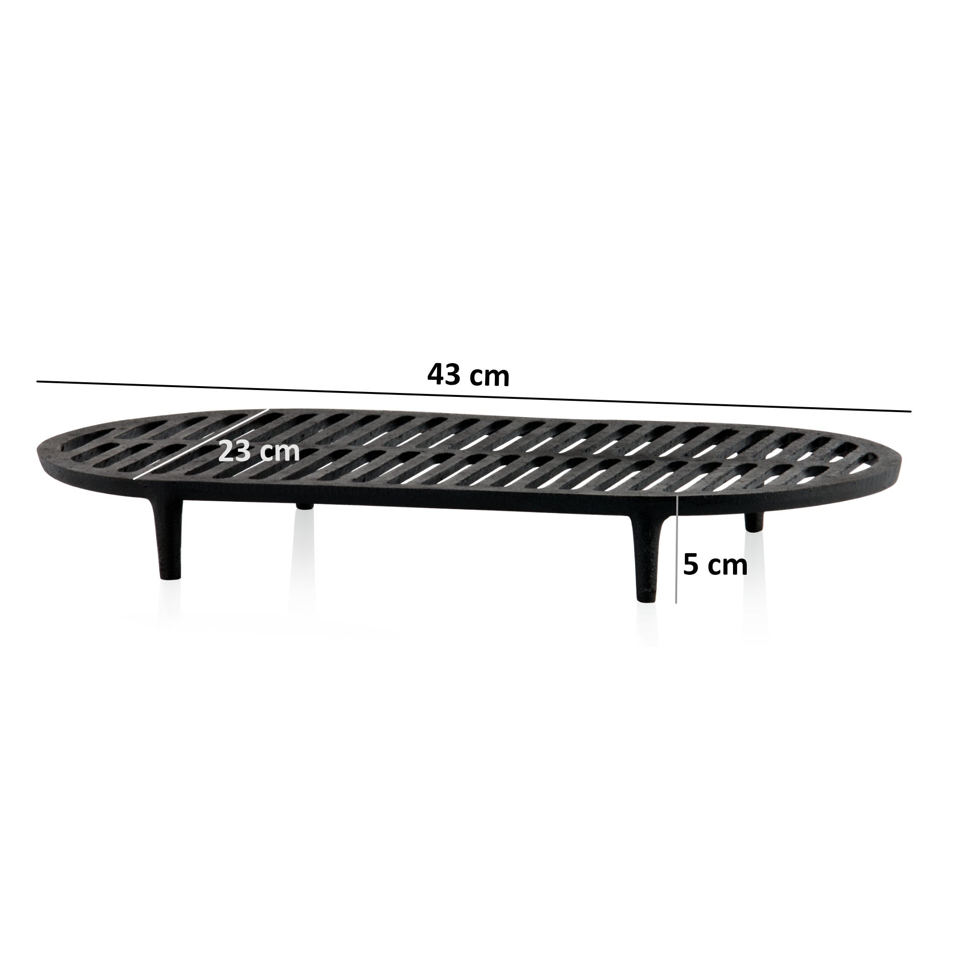 Grille de barbecue, 43 x 23 cm, en fonte, avec pieds