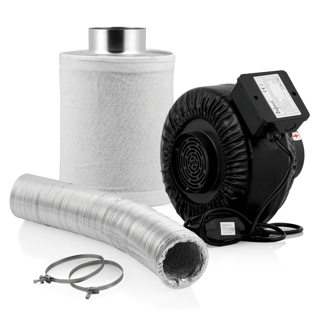 Kit de culture « Premium », Ø100 mm, comprenant un extracteur d’air, un filtre à charbon actif et un tuyau flexible.