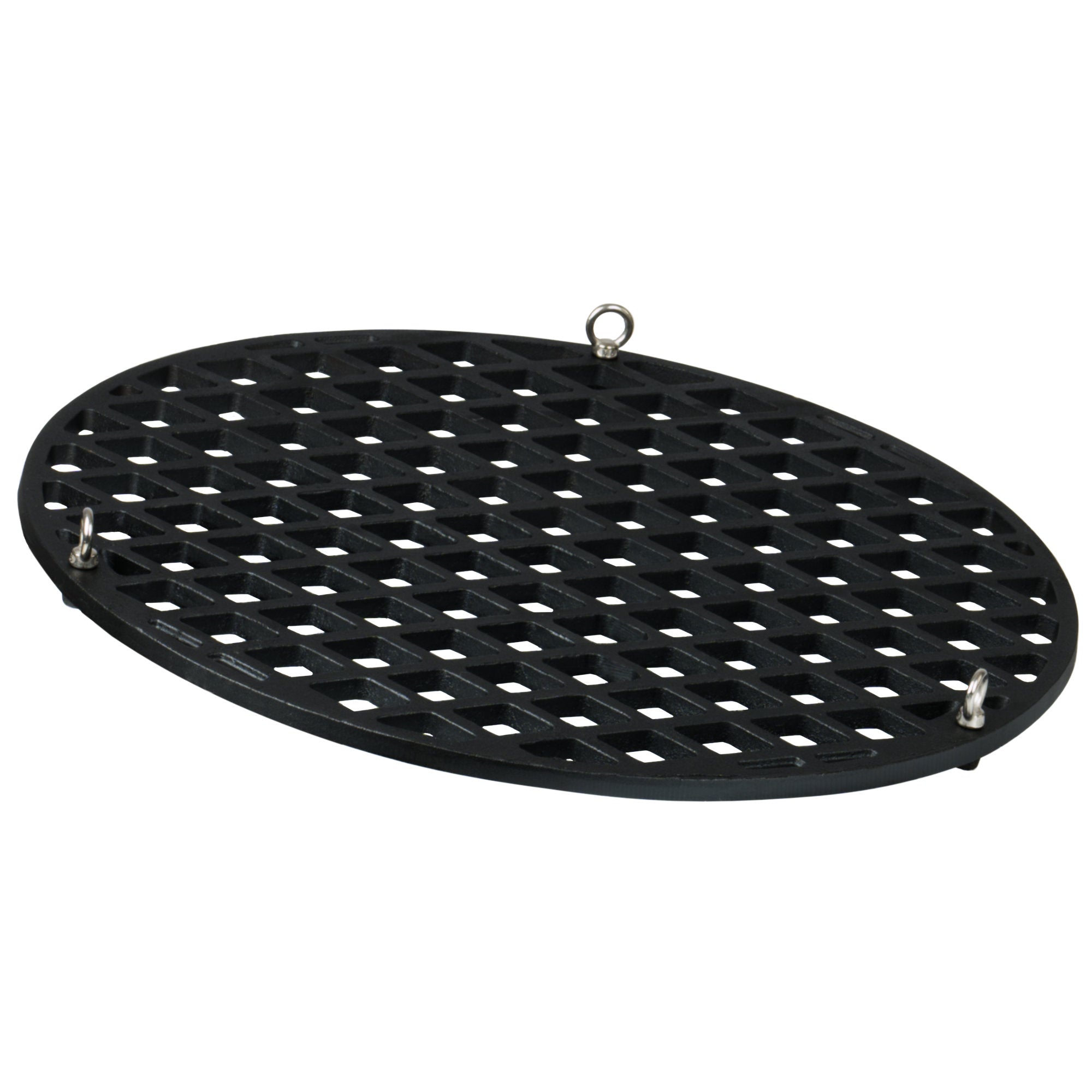 Grille de barbecue, Ø 54 cm, en fonte pré-culottée, avec système de suspension par corde.