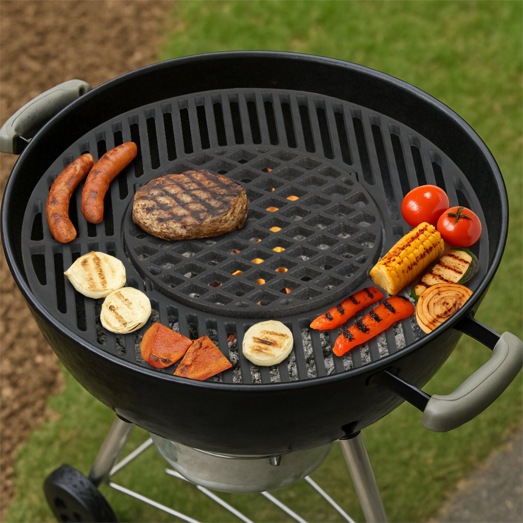 Système de grille de barbecue, Ø 54,5 cm, en fonte, pour barbecue kettle de 57 cm